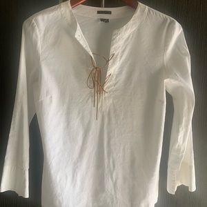 Theory stretch linen top with rawhide leather ties